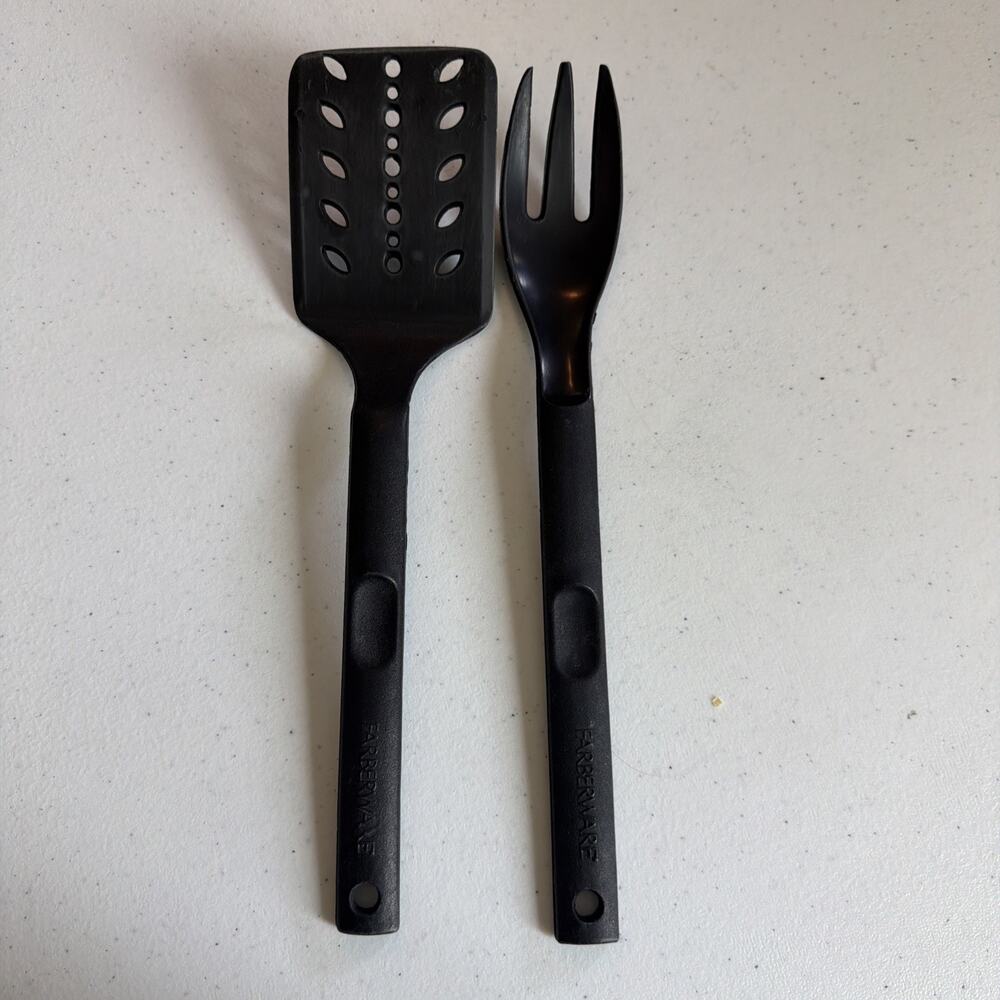 13” Farberware Spatula spoon Slotted Turner lot of 2 Black Nylon Plastic USA
